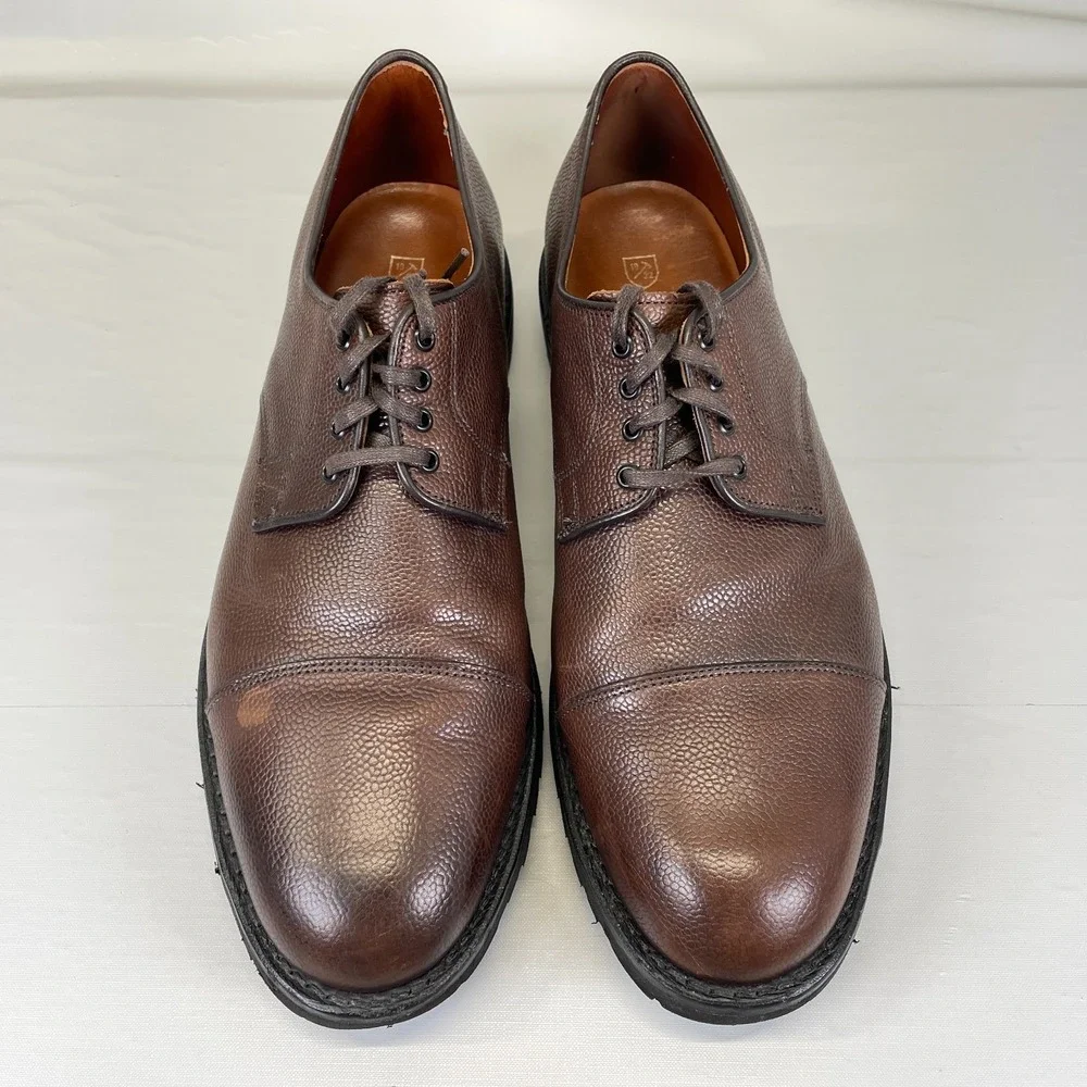 Allen Edmonds Tate Oxford Shoes Mens Size 10.5 D Brown Pebbled Leather Cap Toe